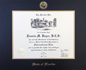 Certificado de Especialista en Derecho Internacional, Francis M. Boyer, B.C.S.