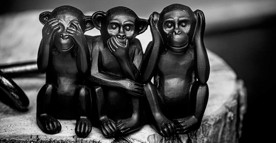 tres monos, no escuchar el mal, no ver el mal, no hablar el mal, voir dire como estrategia