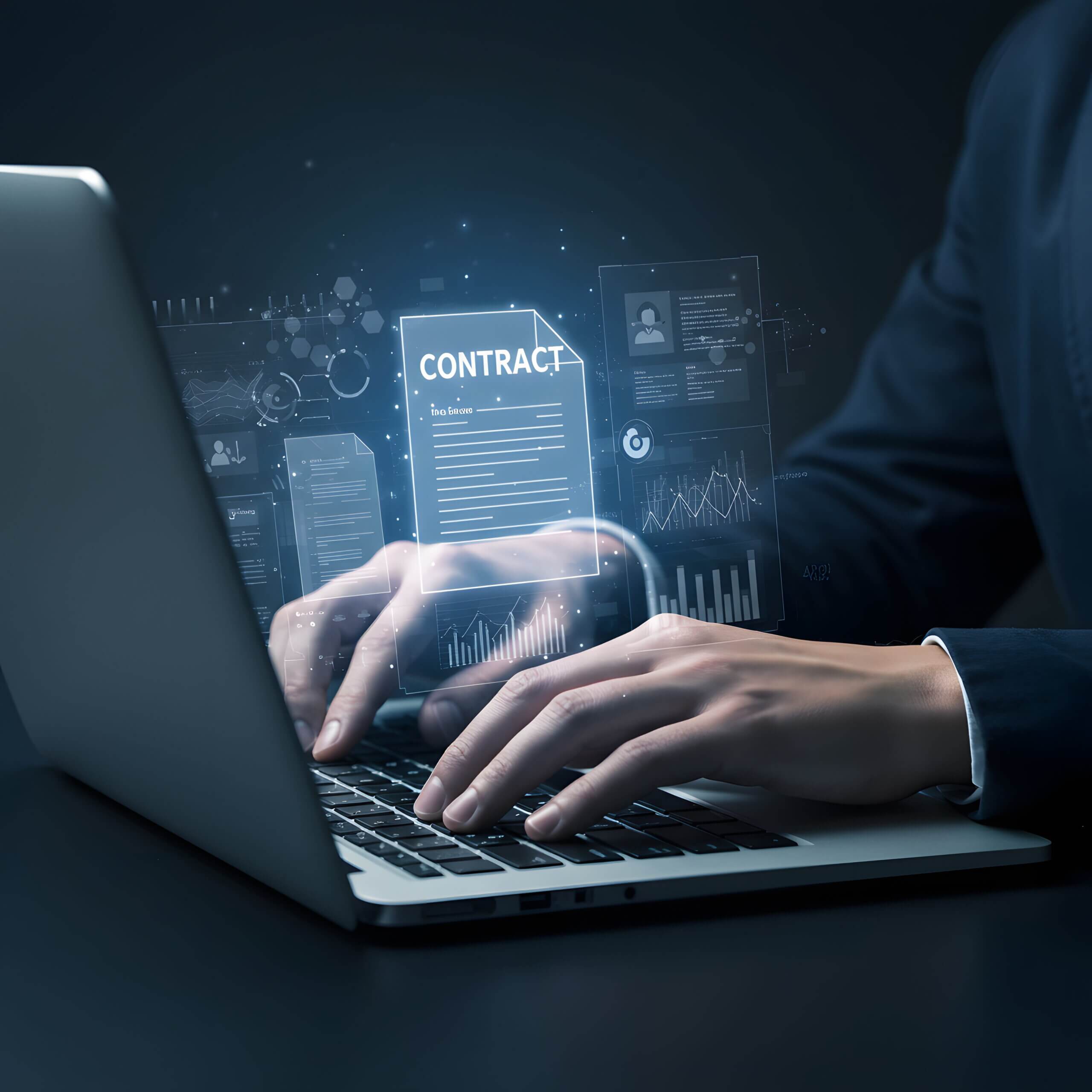 tipos de contratos legales para inicio de negocio empresario escribiendo en computadora